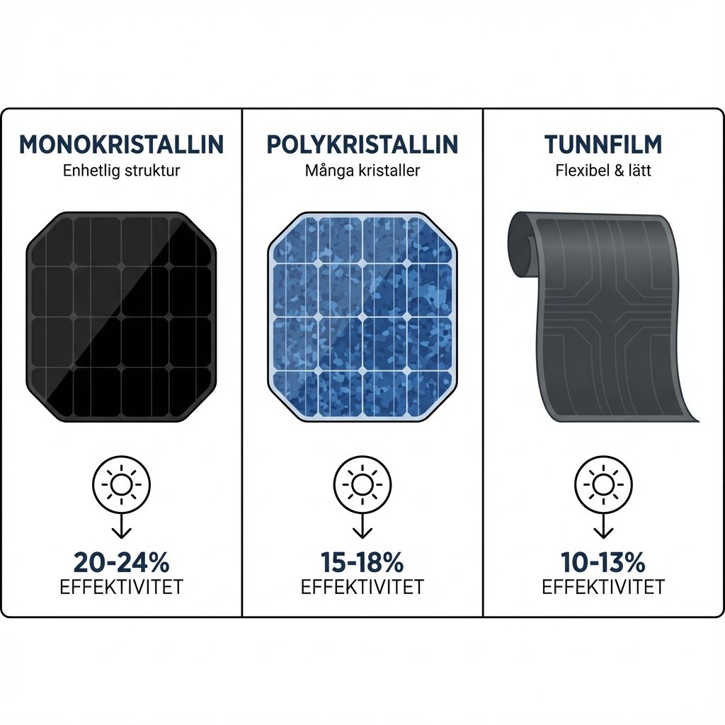 Jämförelse av de tre typerna av solceller