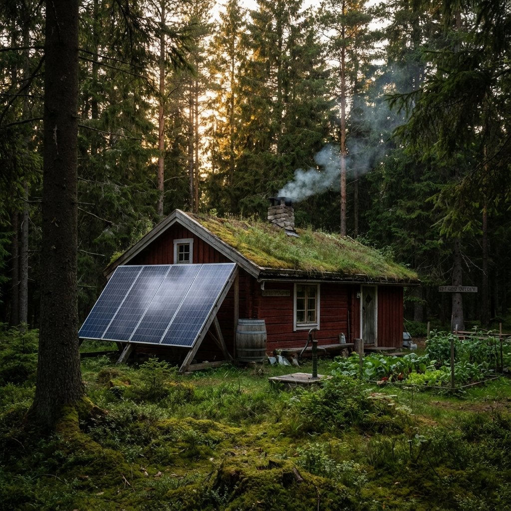 Off-grid stuga med solceller