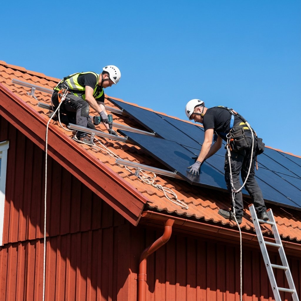 Installation av solcellspaket på tak